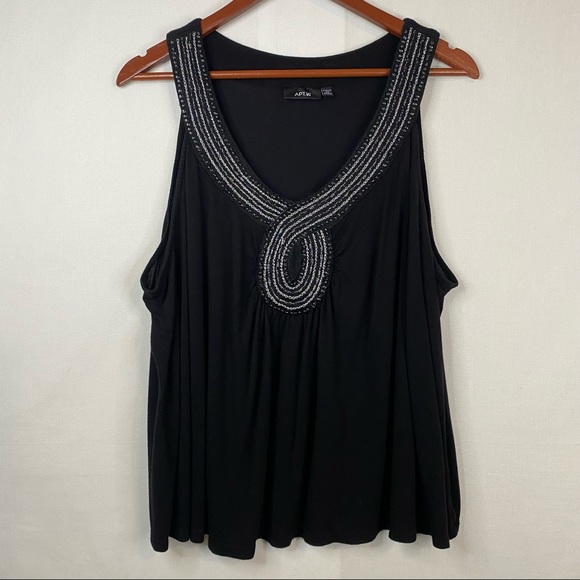 Apt. 9 Tops - APT. 9 Black Beaded Low Cut V Neck Tank Top Plus Size 2X